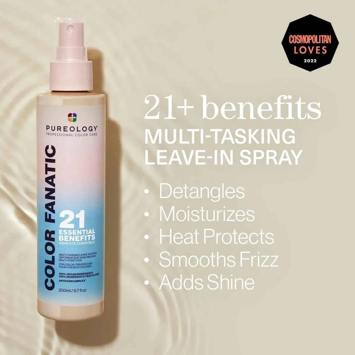 Pureology Colour Fanatic treatment spray with 21 benefits for detangling, moisturizing, and protecting hair