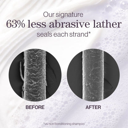 Microscopic comparison of hair strands using Pureology Hydrate Shampoo for color-treated hair