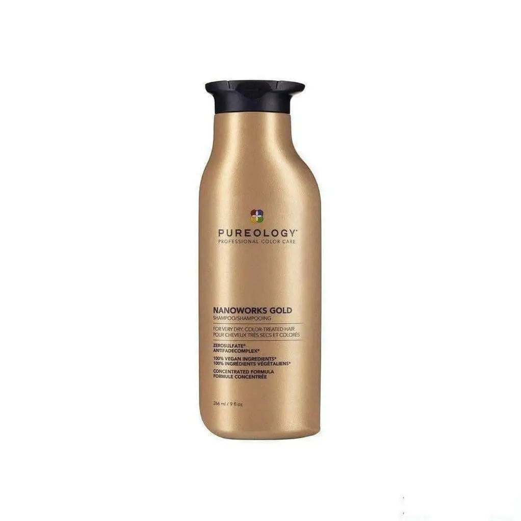 Gold-colored Pureology Nanoworks Shampoo 266ml bottle for dry, color-treated hair