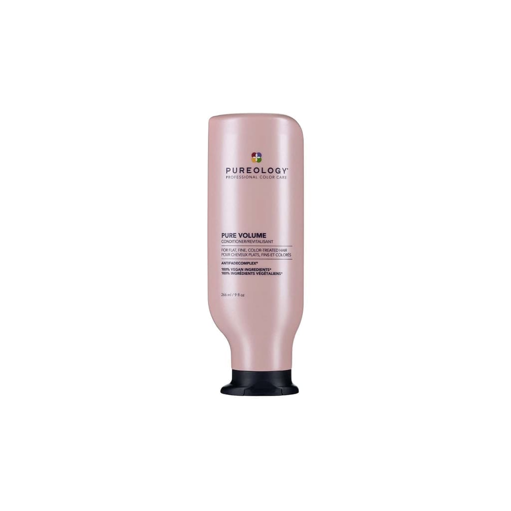 Pink bottle of Pureology Pure Volume hair conditioner.