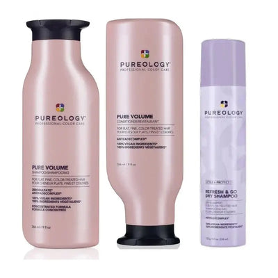 Pureology Volume Haircare Bundle: Shampoo, Conditioner, Dry Shampoo | Vegan, Color-Safe Professional Hair Care