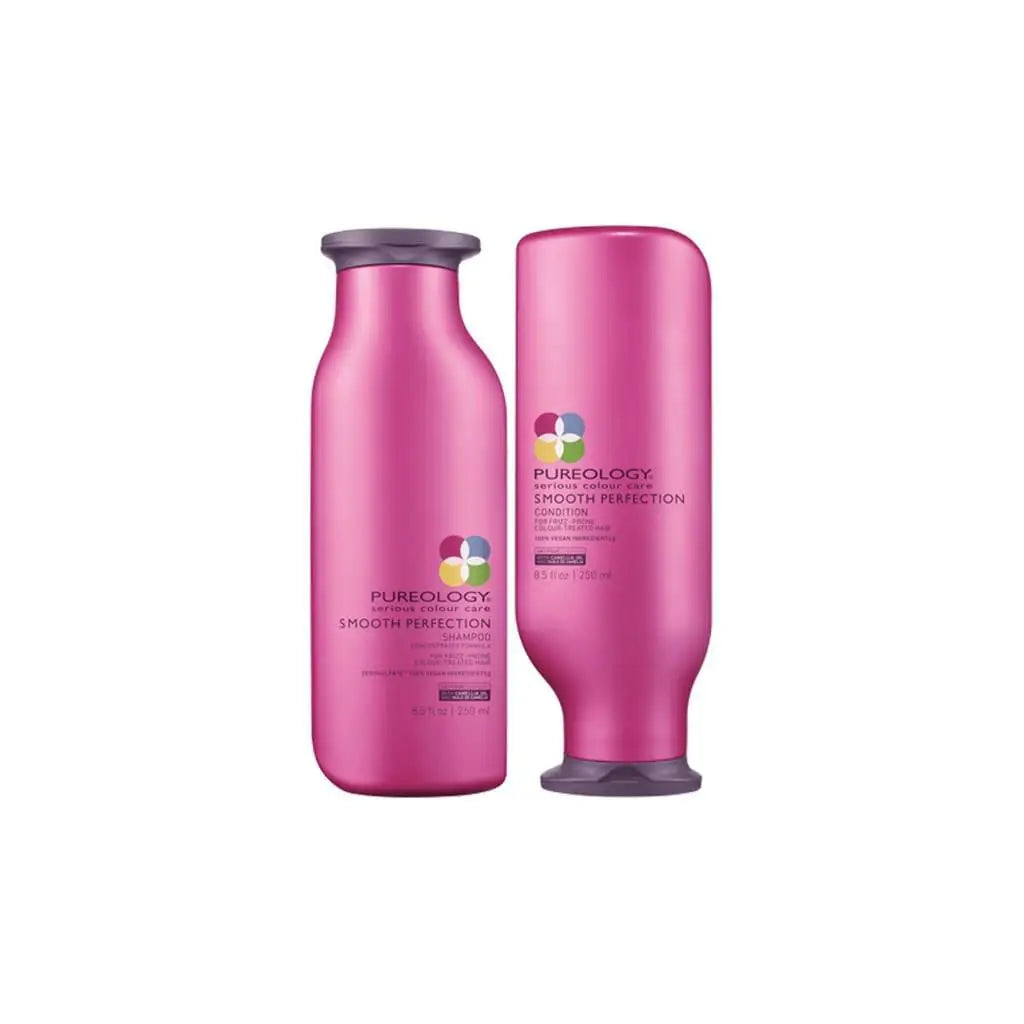 Pureology Smooth Perfection Bundle: Pink hair care bottles with exclusive thermal anti-fade