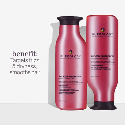 Pureology Smooth Perfection Shampoo - 266ml for color-treated hair in vibrant pink bottles