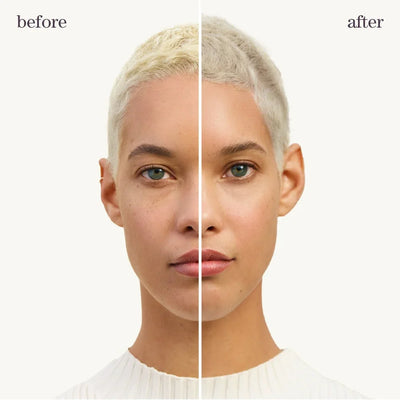 Pureology Best Blonde Bundle: Before & After. Model shows improved skin & brightened blonde hair.