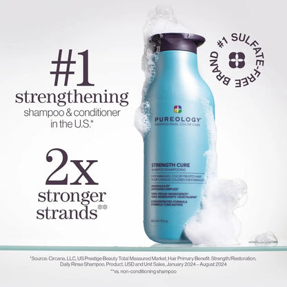 Pureology Strength Cure Shampoo - For Damaged and Color-Treated Hair, Fortifies & Strengthens Hair, Sulfate-Free & Vegan