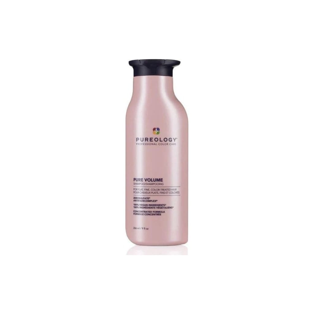 Pink bottle of Pureology Pure Volume shampoo for color-treated hair, volume shampoo 266ml