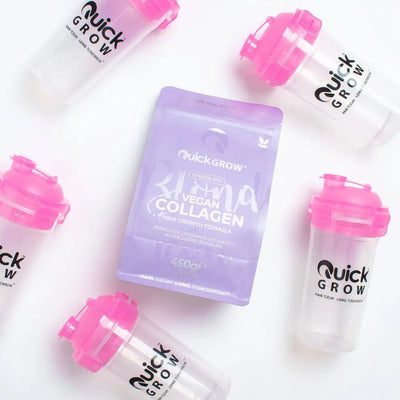 Quick Grow Vegan Collagen: Chocolate Hair Growth Formula with Shakers. Hair, Skin & Nails supplement.