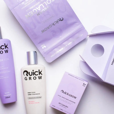 Quick Grow Hair Growth Products: Vegan Collagen, Shampoo, Hair Supplements & Beauty Products - Family supply kit.