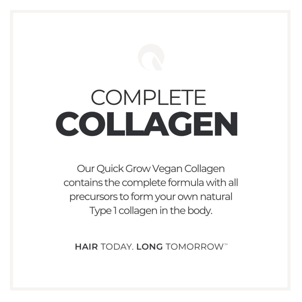 Ad for Quick Grow Chocolate Vegan Collagen 450g promising hair growth benefits