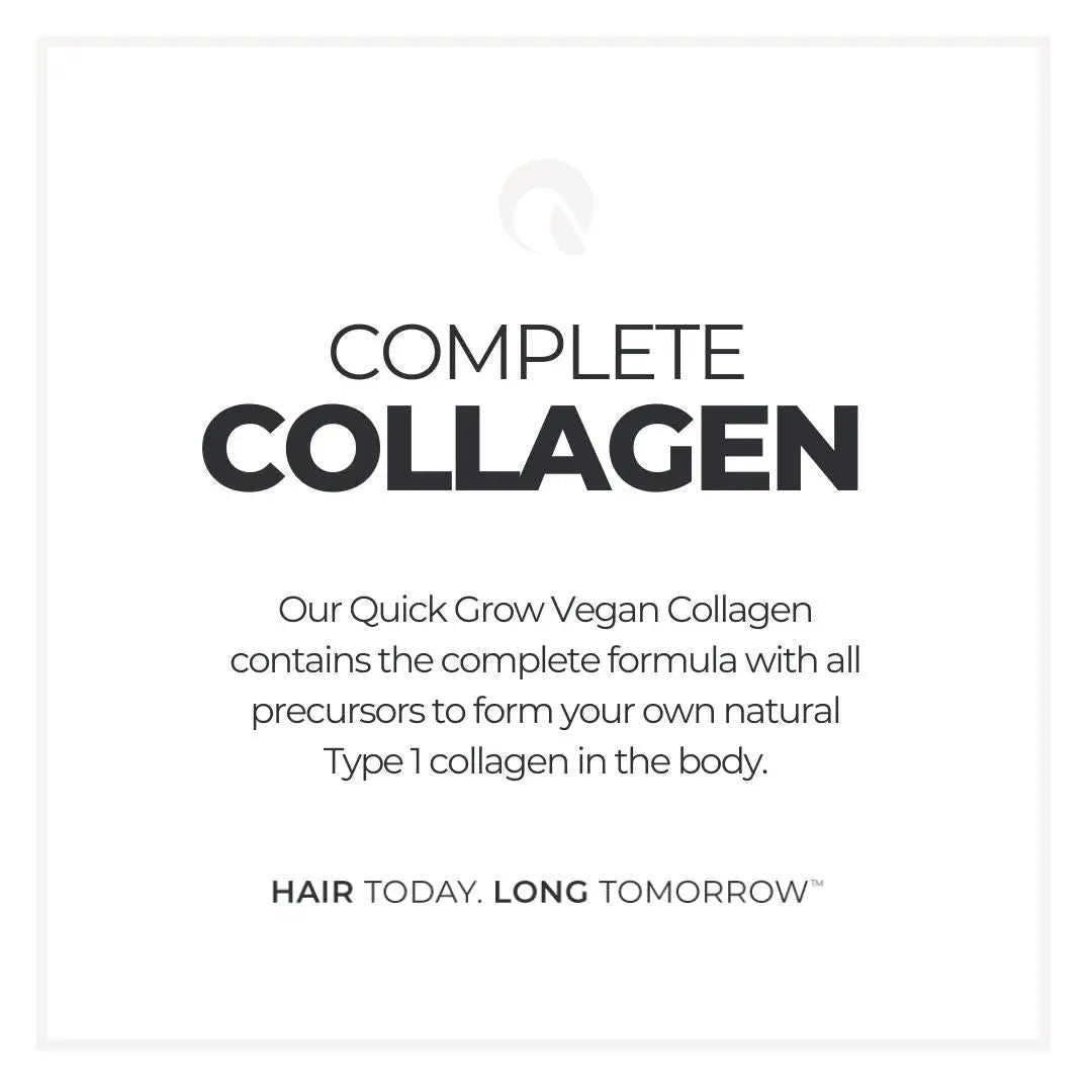 Ad for Quick Grow Chocolate Vegan Collagen 450g promising hair growth benefits