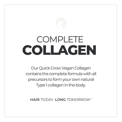 Ad for Quick Grow Chocolate Vegan Collagen 450g promising hair growth benefits