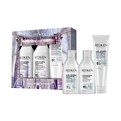 Redken Acidic Bonding Concentrate Holiday Gift Set: Shampoo, Conditioner & Leave-in Treatment for Damaged Hair.