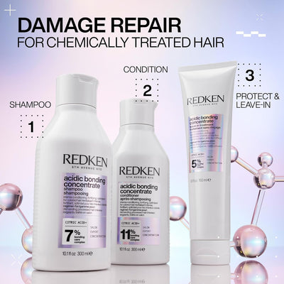Redken Acidic Bonding Concentrate: Damage Repair Shampoo, Conditioner, & Leave-In Treatment. Best for Chemically treated hair