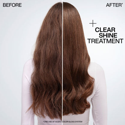 Before and after using Redken Acidic Color Gloss Shampoo for shiny, smooth brown hair