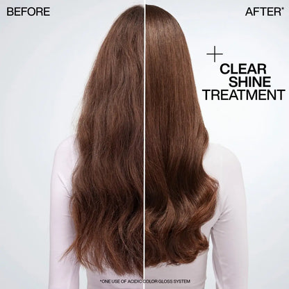 Before and after using Redken Acidic Color Gloss Shampoo for shiny, smooth brown hair