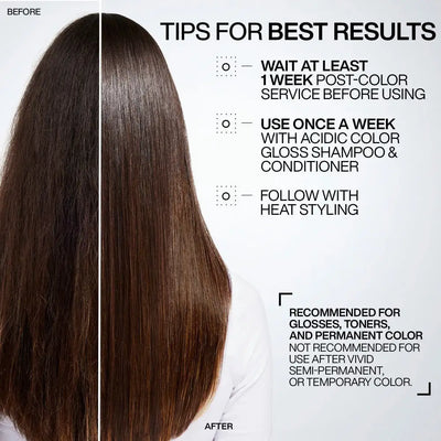 Hair Gloss Transformation: Before & After. Tips for Color-Treated Hair. Get Shiny Hair with Recommended Hair Care