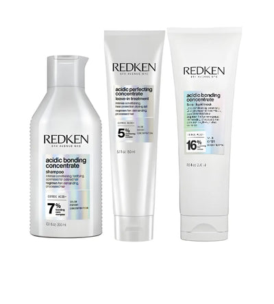 Redken Acidic Bonding: Shampoo, Conditioner & Leave-In Treatment Set | Repair, Strengthen & Protect Hair Color