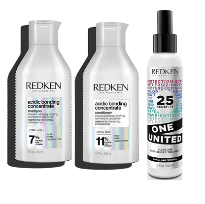Redken Acidic Bonding Shampoo, Conditioner, One United Treatment Set. Best Hair Care. Color Safe. Strengthens & Protects. 3-Piece Bundle.