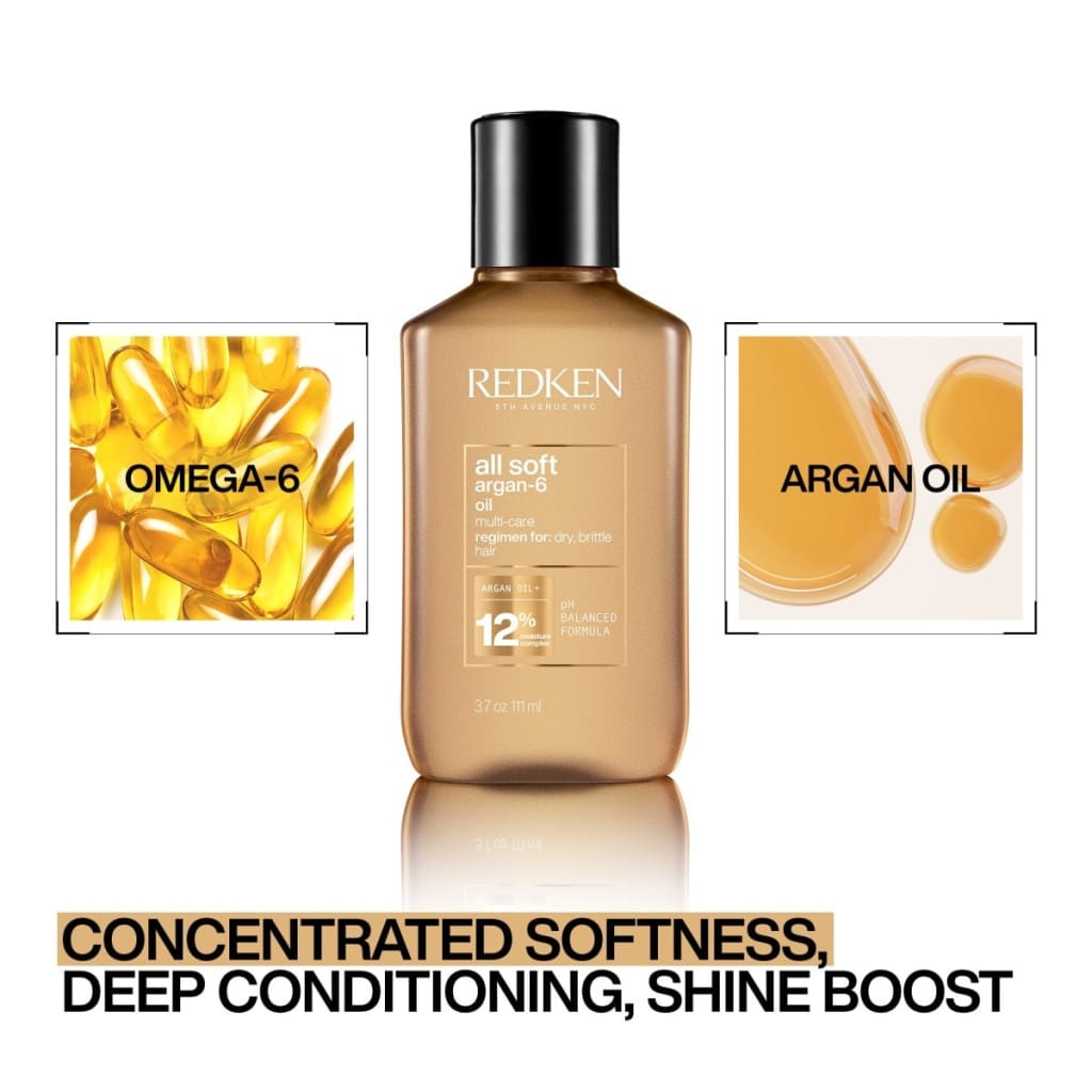 Redken All Soft Argan 6 Oil - 111ml hair treatment with soft argan for silky smooth hair