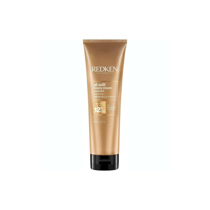 Gold-colored tube of Redken All Soft Heavy Cream hair treatment product in 250ml