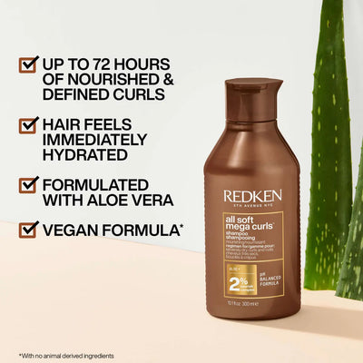 Redken All Soft Mega Curls Shampoo: Hydrating, Defines, Vegan Formula. Nourishes Curly Hair for Up to 72 Hours. With Aloe Vera.
