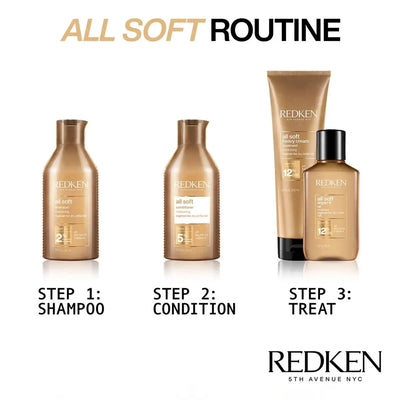 Redken All Soft Routine: Shampoo, Conditioner & Argan Oil Treatment for Dry Hair - Complete Haircare Set
