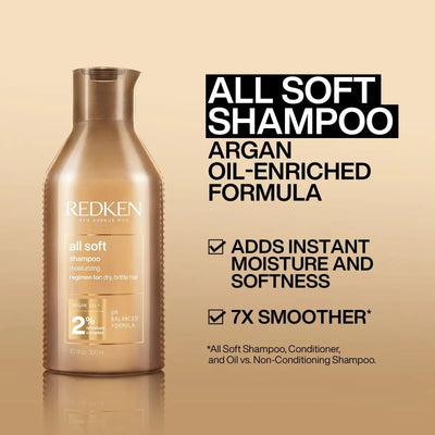 Redken All Soft Argan Oil Shampoo for Dry Hair - 300ml | Moisturizing & Smoothing