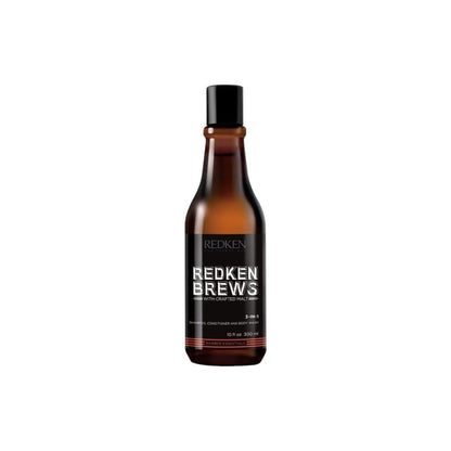 Redken Brews 3 In 1 Shampoo, Conditioner & Body Wash - 300ml dark amber liquid hair product