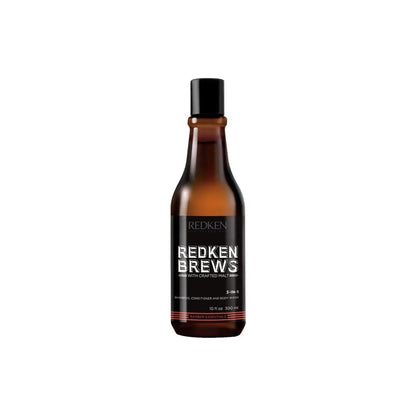 Redken Brews 3 In 1 Shampoo, Conditioner & Body Wash - 300ml dark amber liquid hair product