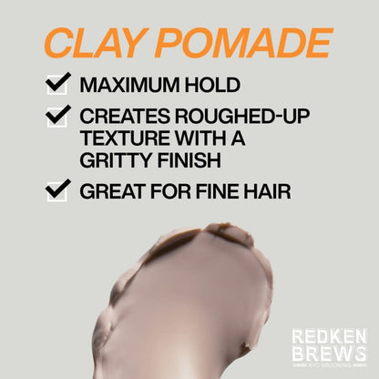 Redken Brews Clay Pomade - 100ml: Smooth, glossy blob of clay-colored hair pomade