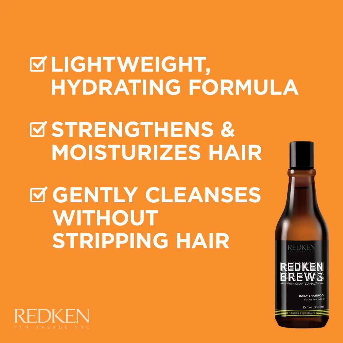 Bottle of Redken Brews Daily Shampoo for Men - 300ml; perfect for everyday use