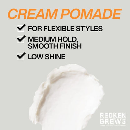 Redken Brews Maneuver Cream Pomade - 100ml with a smooth, creamy white texture