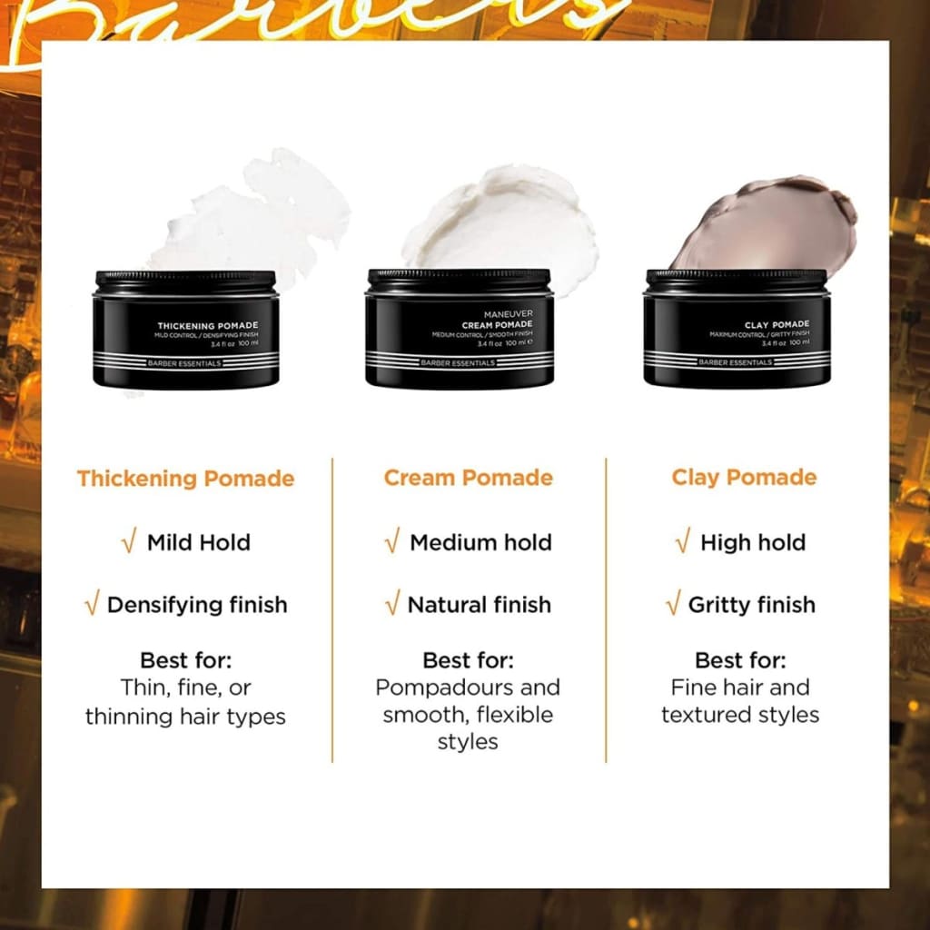 Three Redken Brews Maneuver Cream Pomade jars showcasing different formulations and holds