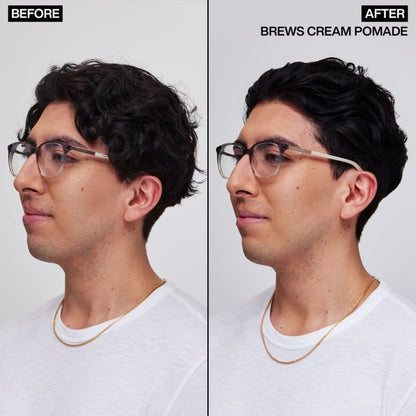 Redken Brews Maneuver Cream Pomade: Side-by-side curly hair transformation