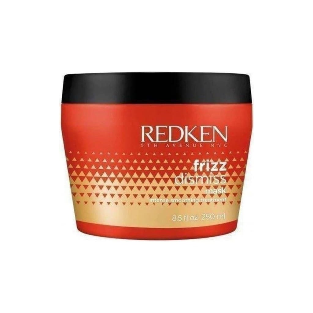 Redken Frizz Dismiss Mask 250ml with black lid in red-orange gradient container