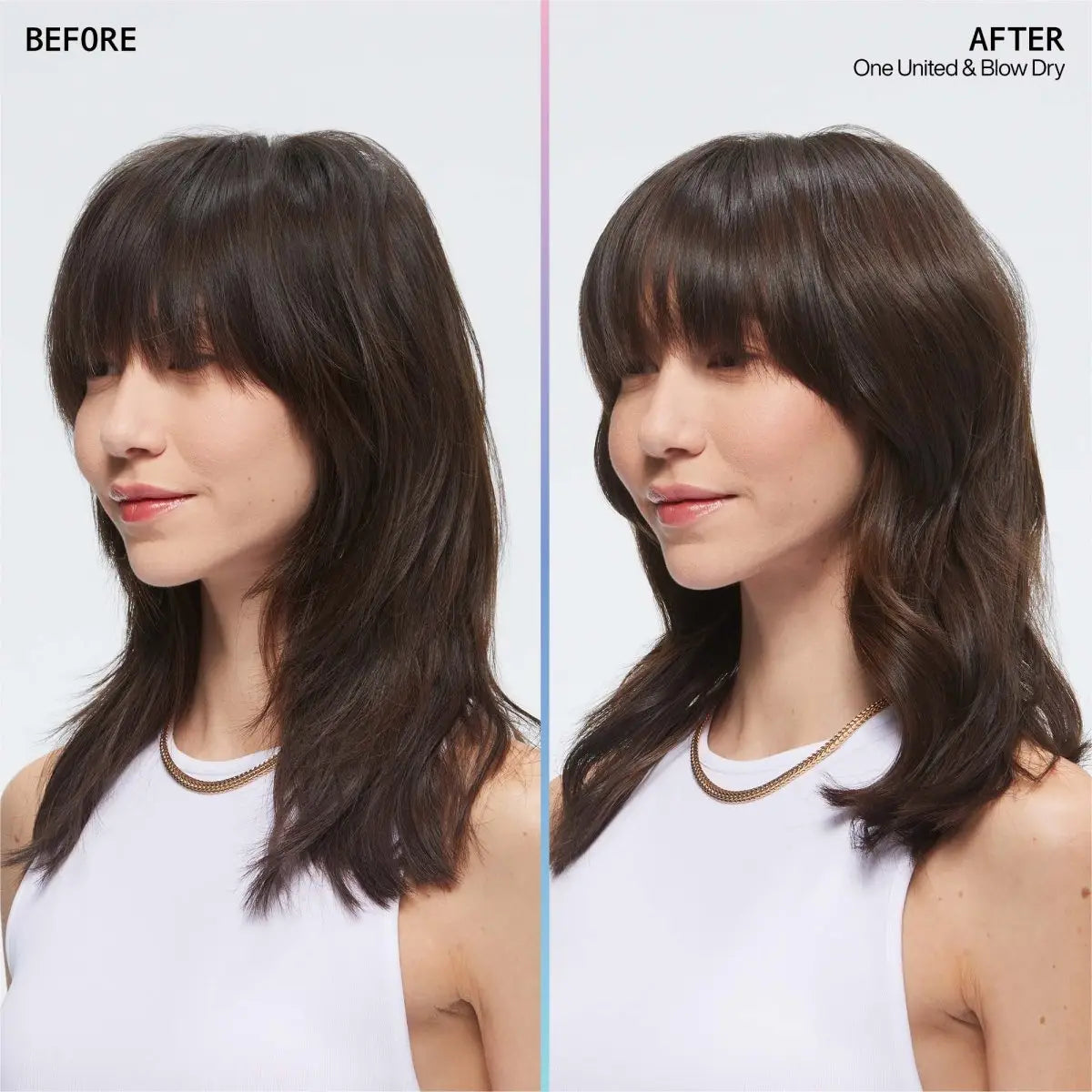 Before and after using Redken One United Treatment - Stunning hairstyle transformation