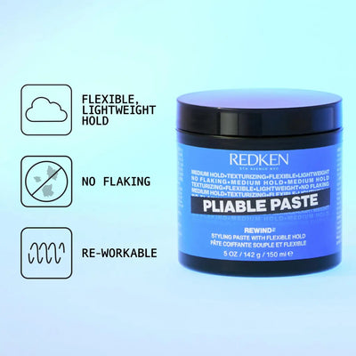 Redken Rewind Pliable Paste: Medium Hold Hair Styling. Flexible, No Flaking, Reworkable Paste.