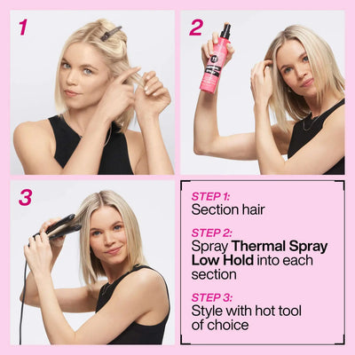 Redken Thermal Spray 11: Heat Protectant Hair Tutorial, Blonde Woman Styling. Step-by-Step Guide.