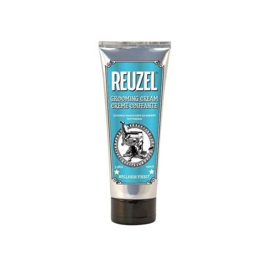 Tube of Reuzel grooming cream with blue and silver packaging for light hold and natural texture