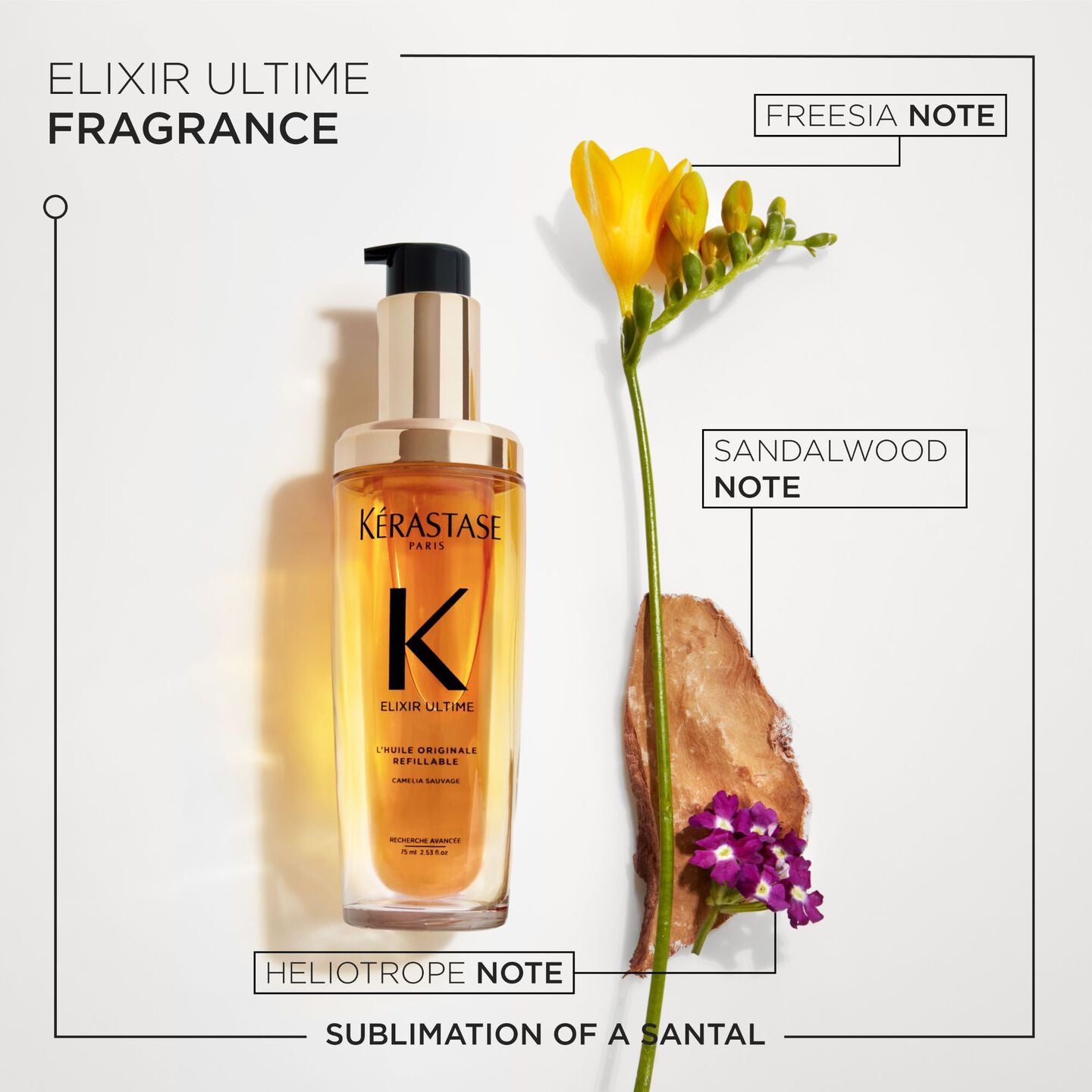 Kérastase Elixir Ultime Hair Oil: Fragrance Notes Freesia, Sandalwood & Heliotrope | Haircare Beauty.