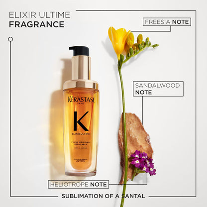 Kérastase Elixir Ultime Hair Oil: Fragrance Notes Freesia, Sandalwood & Heliotrope | Haircare Beauty.