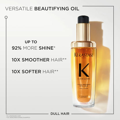 Kérastase Elixir Ultime Hair Oil: 92% Shine, 10X Smoother & Softer Hair. Beautifying oil treatment for hair.