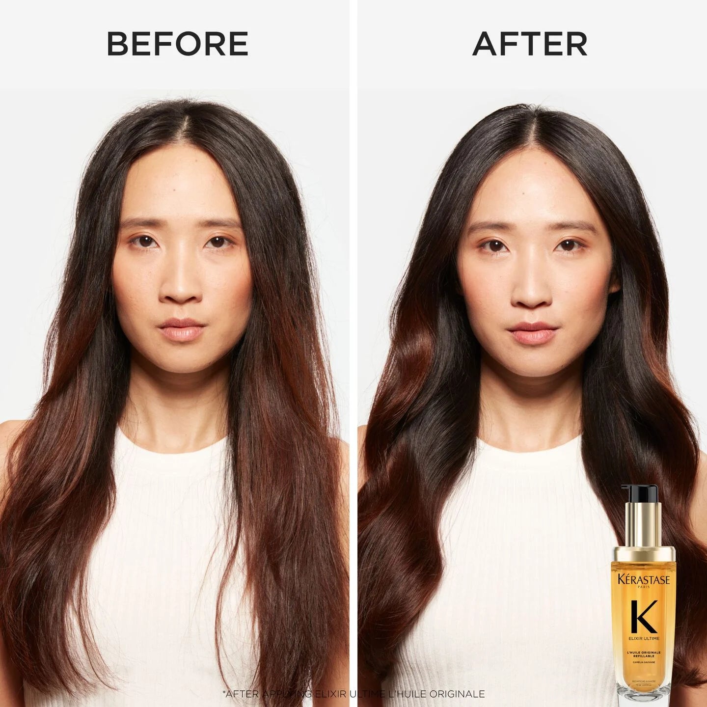 Kérastase Elixir Ultime: Before & After Hair Transformation. Shiny, Smooth Hair Results.