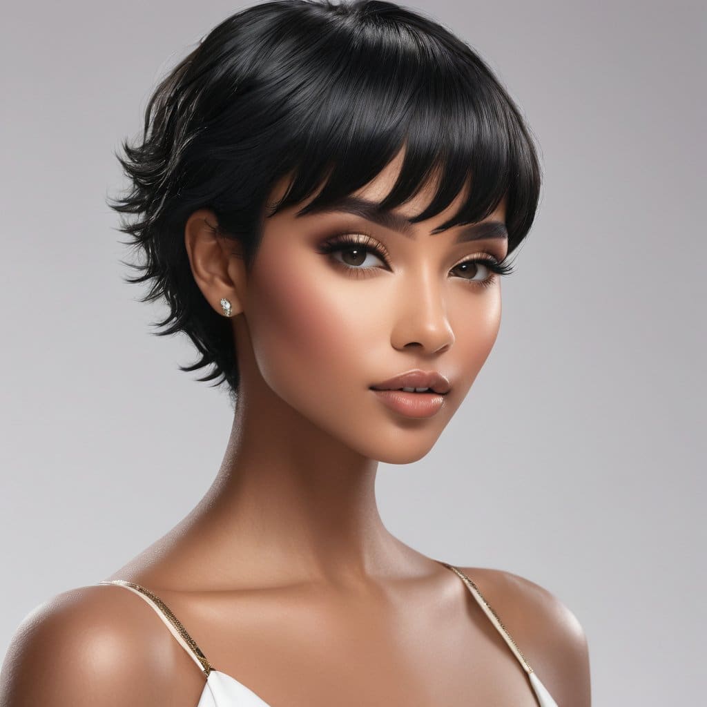 Ruby Wigs | Lillian Black Synthetic Pixie Wig With Fringe - pixie wig - Wigs By Ruby - Shop