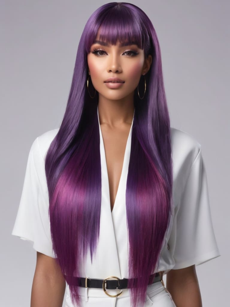 Ruby Wigs | Mia Long Sleek Purple Synthetic Wig With Long Fringe - synthetic wig - Wigs By Ruby - Shop
