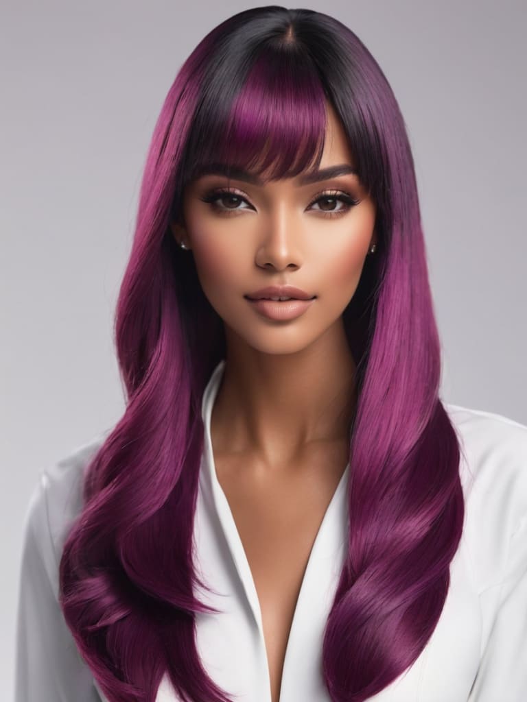 Ruby Wigs | Mia Long Sleek Purple Synthetic Wig With Long Fringe - synthetic wig - Wigs By Ruby - Shop