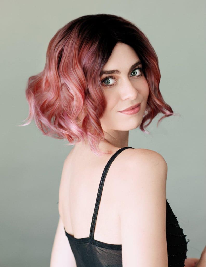 Ruby Wigs | Rosalie Dusty pastel Ombre pink wig with Short cascading flicks - synthetic wig - Wigs By Ruby - Shop