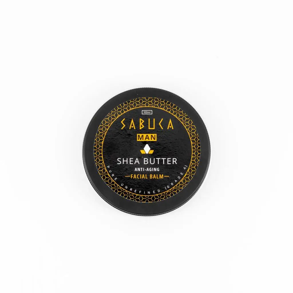 Circular container of Sabuca Man Shea Butter Anti Ageing Facial Balm 100ml