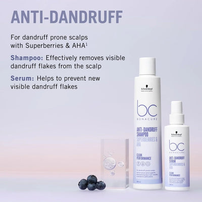 Schwarzkopf Anti-Dandruff Shampoo & Serum: Superberries & AHA for Dandruff Prone Scalps. Visible Dandruff Removal & Prevention.