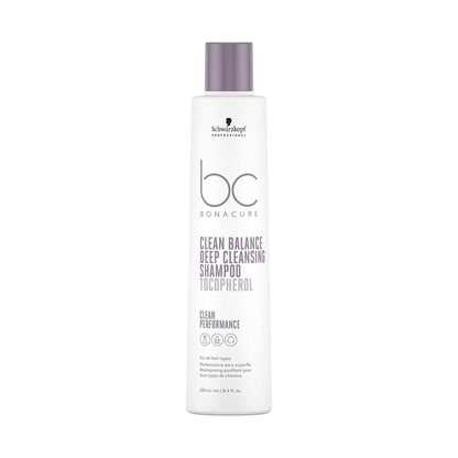 Schwarzkopf BC Clean Balance Deep Cleansing Shampoo 250ml for clean, healthy hair by removing product build-up and dirt.